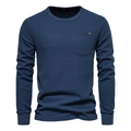 Dunkelblaues Langarmshirt für Herren mit Waffelstruktur, Brusttasche und Rundhalsausschnitt - S / Marineblau