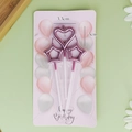3-pack set of heart and star candles in metallic pink finish for birthday cakes - Pink Heart and Star Candle