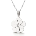 Silver stainless steel necklace featuring a six-petal flower pendant with zircon stone - Silver Six-petal Flower Zircon Style (KP17290-K)