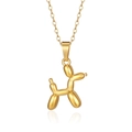 Elegante collar de acero de titanio dorado con un colgante de perro globo para mujer - Oro de 18K / Collar de Acero Inoxidable con Colgante de Perro Globo Dorado