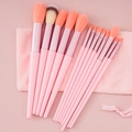 12-piece pink makeup brush set with gradient bristles and matching suede pouch - 13Pcs Girly Pink + Cloth Bag