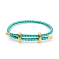 Adjustable teal and emerald green 3mm steel rope bracelet with polished gold metal clasp - Green Braided
