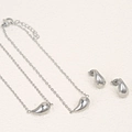 Silver stainless steel jewelry set featuring teardrop pendant necklace and stud earrings - Steel
