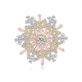 Rotating snowflake brooch with pink and clear crystals in premium golden finish - Two-tone Silver and Gold