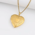 Gold stainless steel heart locket necklace with floral relief and polished finish - Convex Wreath Heart 29*29/Gold