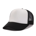 Side view of black and white mesh trucker hat with breathable design and foam front - One Size / Black + White