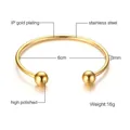 Polished 18K gold plated stainless steel C-shaped open cuff bracelet measuring 6cm - Double Bead Style B-211
