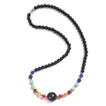 Collana di ossidiana nera con pietre chakra colorate e pendente in occhio di tigre - Collana di Ossidiana
