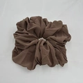Solid brown elastic chiffon scrunchie with soft pleated fabric texture for hair styling - Brown (7-6)