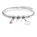 Detail of silver snake chain bracelet with Mother & Daughter charm and pink gemstone - Red Rhinestone Heart (MOTHERS & DAUGHTERS)