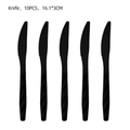Detail view of 10 pieces black plastic soccer party knives measuring 16.1x3cm size - Black Plastic Knives (10PCS)