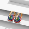 Titanium steel gold hoop earrings with colorful bohemian mandala enamel charms - Green Red Blue Mandala