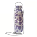 Purple and white leopard rhinestone thermos with silver chain and metal handle - Cow Pattern Purple / 350ml (12oz) With Aluminum Chain