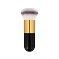 Portable kabuki brush with black handle, gold ferrule and dense black-white gradient bristles - Small Chubby Black Gold Tricolor Hair (With Net)