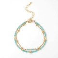 Double-layered bohemian bracelet with turquoise beads and gold-tone chain links - Light Blue (B-B24071910D)