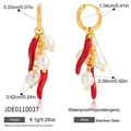Hypoallergenic stainless steel red chili pepper earrings with baroque pearl charms - Gold Stainless Steel Chili Artificial Pearl Earrings (JDE0110037)