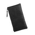 Detail of long black wallet with faux crocodile texture, side zipper and handle - Crocodile Pattern Black