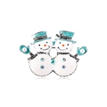 Sparkling enamel snowman brooch with colorful rhinestones and white pearl accents - Double Snowman (RW28)