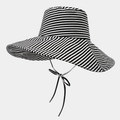 Wide brim striped sun hat with adjustable chin strap for outdoor UV protection - Black