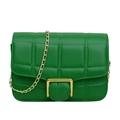 Green quilted shoulder bag with gold chain strap and square buckle detail - Green