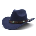 Classic dark blue wool felt western cowboy hat with brown leather band and turquoise studs - M (56-58cm) / Navy Blue