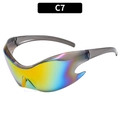 Futuristic Y2K cycling sunglasses with iridescent rainbow lens and transparent C7 frame - Red Mirrored