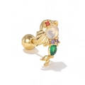 Macro detail of mermaid tail earring with colorful opal and screw back ball closure - Mermaid Shape / Gold