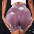 Short de yoga tie-dye violet foncé à taille haute avec effet push-up fessier - Vieux Rose