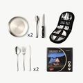 Outdoor camping stainless steel cutlery set for 2 people with black zipper storage bag - Silver 10-Piece Set Box