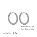 Detailed view of silver twisted ring earrings with 12mm inner diameter and 2.5mm wire - Steel Color / Plum Blossom Twist