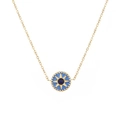 Close-up of golden octagonal star on blue enamel pendant with delicate gold chain - Blue Eight-pointed Star (N2814-GO-B) / Necklace