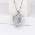 Silver stainless steel heart locket necklace with brushed finish for custom DIY photos - Concave Heart 23*25/Steel