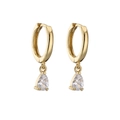 Gold-plated hoop earrings featuring elegant pear-cut cubic zirconia teardrop pendants - White