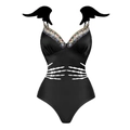 Maillot de bain Halloween petit diable avec motif d'os, gemmes colorées et ailes de chauve-souris - S / Maillot de Bain Une Pièce Petit Diable