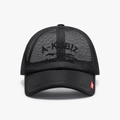 Black breathable mesh baseball cap with AKUBIZ embroidery and red side label detail - Adjustable / Black