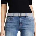 Women invisible elastic grey belt with flat metal buckle worn on denim jeans - Gray / 80-100cm
