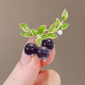 Elegant gold alloy brooch featuring purple berries, green leaves, and a pearl accent - 470# Blueberry