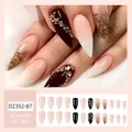 24pcs long stiletto press-on nails with burgundy rhinestones and nude white gradient - Jelly Glue Type / DZ392-B7 Wine Red Glitter