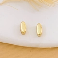 Polished 18K gold plated oval stud earrings displayed on a white decorative stone tray - Gold Letter I