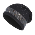 Women's black thermal knit hat with silver rhinestones and gold sequin accents - L (58-60cm) / Black