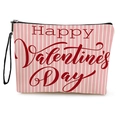 Neceser de lona a rayas rosas con estampado de San Valentín y asa de muñeca negra - Texto Happy Valentine's Day (xy-060-1) / 17*25cm (Con Correa)