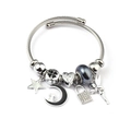 Detail of silver charm bracelet with celestial moon and Be My Valentine heart pendant - Cat Moon Fairy (C2-011) / Black