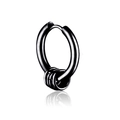 Men's black huggie hoop earring with three decorative rings in street punk style - Black Four-Ring Ear Buckle