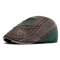 Distressed vintage Boston embroidery flat cap in washed dark brown and green canvas - Coffee