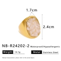 Golden stainless steel ring variant featuring an oval white stone inlay design - White Large Face Stone Chip Ring (NB-R24202-2)