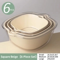 Beige 6-piece double-layer drain basket set with clear outer bowls in 3 nested sizes - Cream White - 6-Piece Set