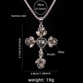 Silver rose cross heart pendant necklace in stainless steel with acrylic gemstone - Grey Gemstone / Silver
