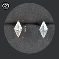 Macro shot of G23 titanium rhombus stud earrings with clear zircon stones in 8.7mm size - Rhombus NO-7 / Silver