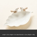 White ceramic leaf storage tray with cute birds design for jewelry and keys organization - Green Leaf Bird Tray - Style 3 White
