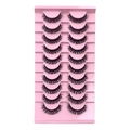 Dramatic long black false eyelashes, pack of 10 pairs on a pink tray for makeup - DH06-01 (Russian Volume)